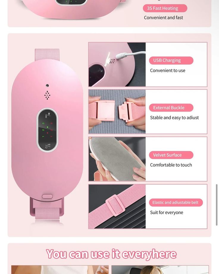 Period Pain Relief Massager - Cordless Heating Pad | 3 Modes